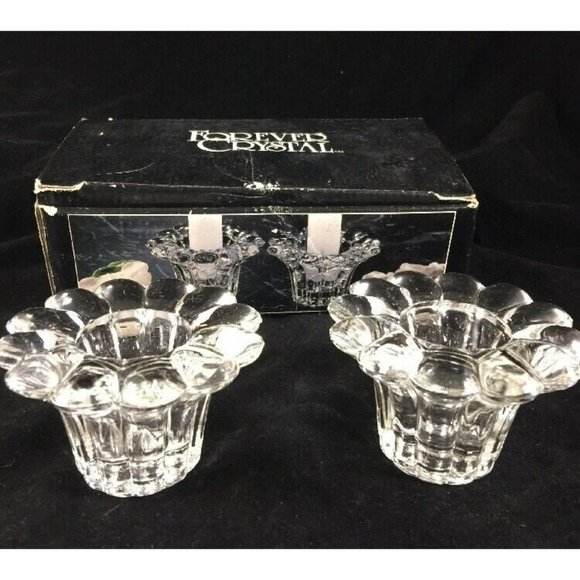 Forever Crystal Ribbed Glass Taper Candle Holder Pair